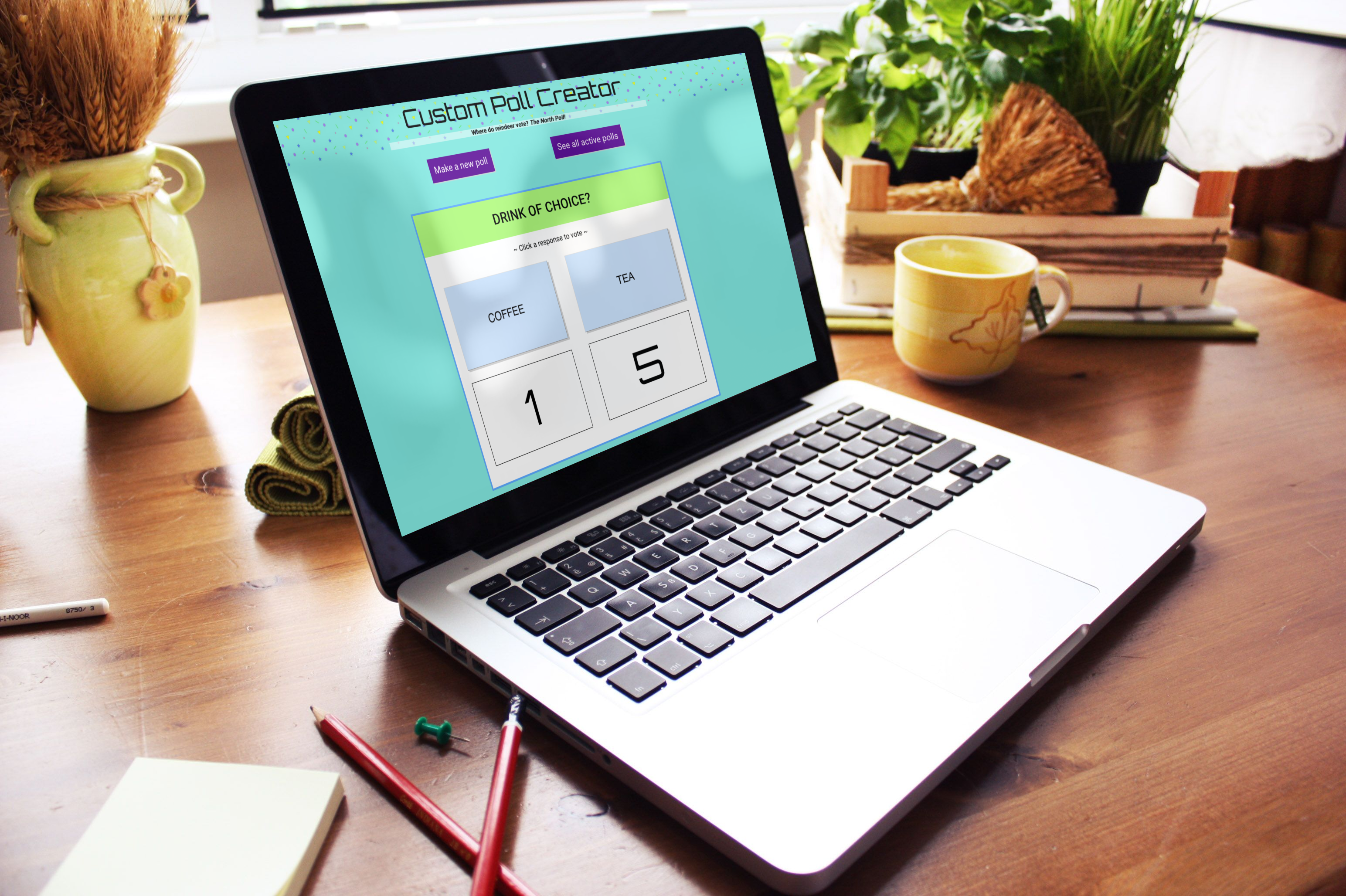 A small mockup of project four, called Custom Poll Creator, on a laptop screen.